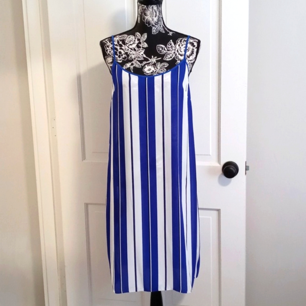 🆕️ 💙J. Crew💙 - Royal Blue/White Stripe Spaghetti Strap Sleeveless Slip Dress